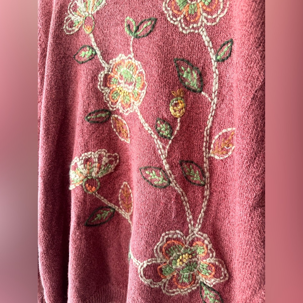 Vintage Alfred Dunner Fall Floral Embroidered Sweater - Picture 3 of 7